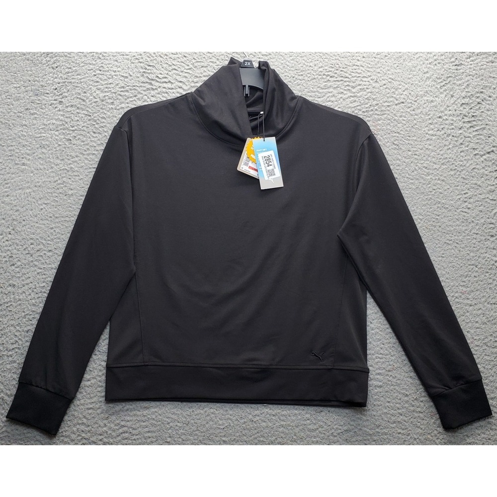 PUMA Golf Cloudspun Top Womens XS Black UPF 40 Ribbed Hem Mock Neck Pullover